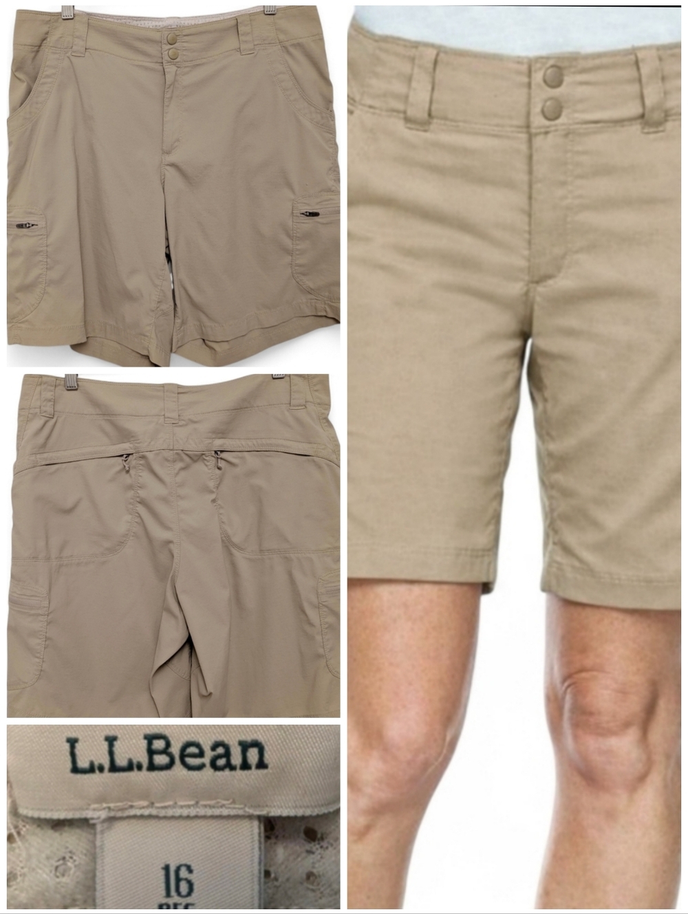 LL BEAN Hiking Shorts UPF 50 Nylon Stretch Sand Tan 8” Cargo 16